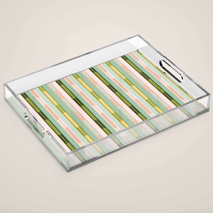 Vertical Striped Geo Chain Geometric Pattern Green Pink Yellow Acrylic Tray Gallery Image 1