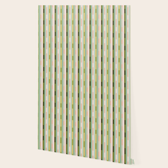 Vertical Striped Geo Chain Geometric Pattern Green Pink Yellow Wallpaper Gallery Image 2
