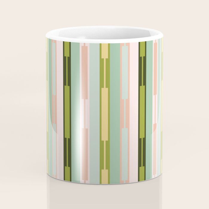 Vertical Striped Geo Chain Geometric Pattern Green Pink Yellow Coffee Mug Gallery Image 4