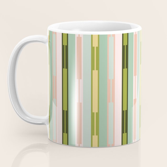 Vertical Striped Geo Chain Geometric Pattern Green Pink Yellow Coffee Mug Gallery Image 3