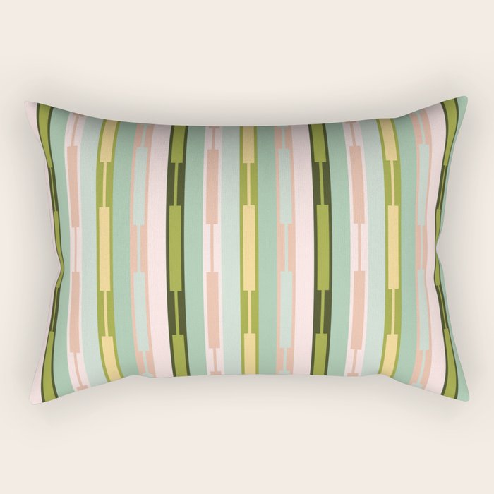 Vertical Striped Geo Chain Geometric Pattern Green Pink Yellow Rectangular Pillow Gallery Image 2