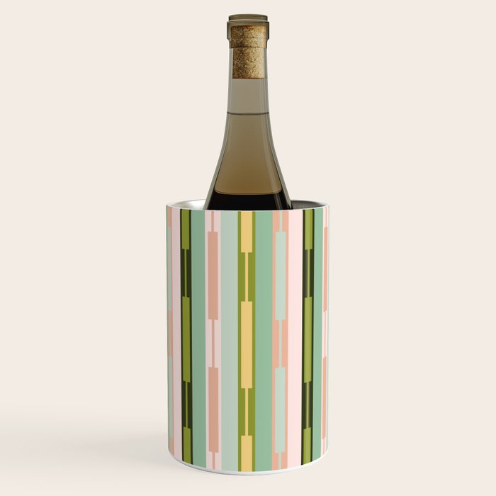 Vertical Striped Geo Chain Geometric Pattern Green Pink Yellow Wine Chiller Gallery Image 1