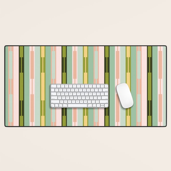 Vertical Striped Geo Chain Geometric Pattern Green Pink Yellow Desk Mat Gallery Image 1