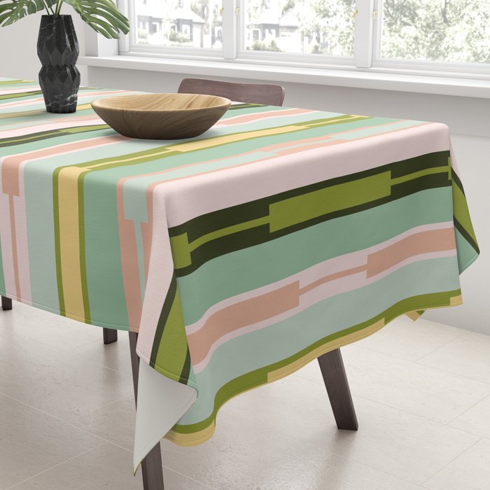 Vertical Striped Geo Chain Geometric Pattern Green Pink Yellow Tablecloth Gallery Image 3