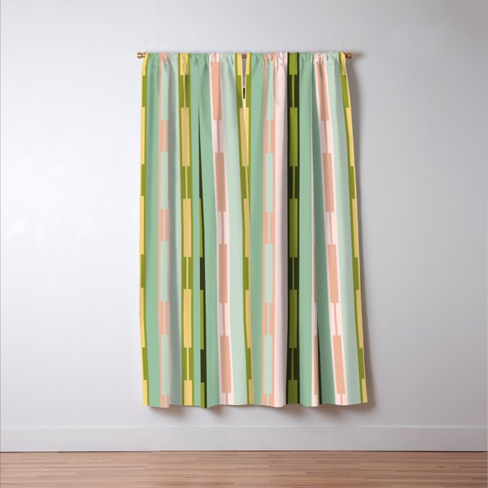 Vertical Striped Geo Chain Geometric Pattern Green Pink Yellow Window Curtain Gallery Image 3