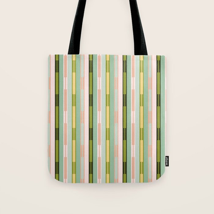 Vertical Striped Geo Chain Geometric Pattern Green Pink Yellow Tote Bag Gallery Image 1