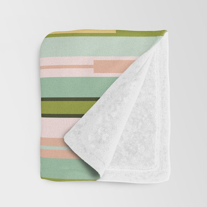 Vertical Striped Geo Chain Geometric Pattern Green Pink Yellow Throw Blanket Gallery Image 3