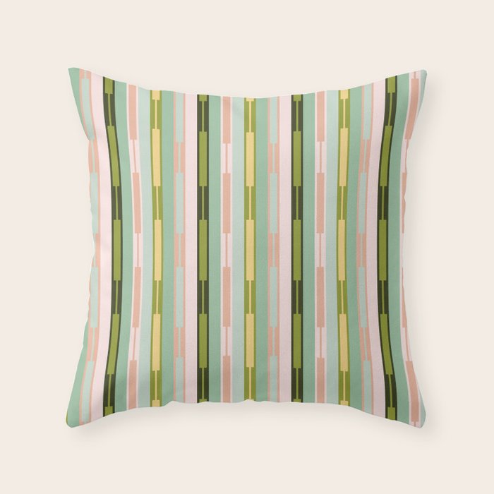 Vertical Striped Geo Chain Geometric Pattern Green Pink Yellow Throw Pillow Gallery Image 6