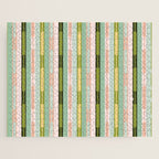 Vertical Striped Geo Chain Geometric Pattern Green Pink Yellow Jigsaw Puzzle Gallery Image 1