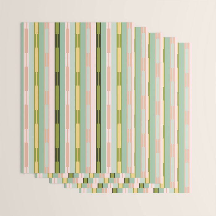Vertical Striped Geo Chain Geometric Pattern Green Pink Yellow Wrapping Paper Gallery Image 3