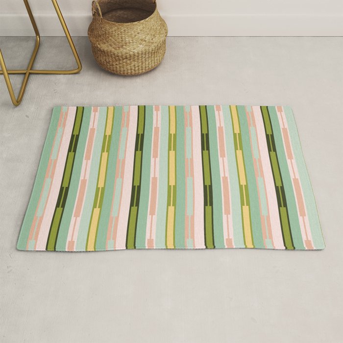 Vertical Striped Geo Chain Geometric Pattern Green Pink Yellow Rug Gallery Image 1
