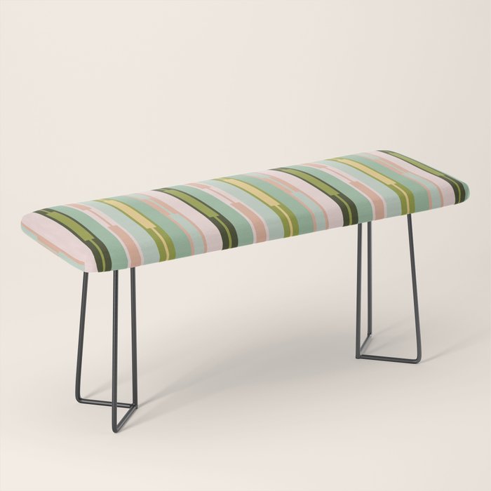 Vertical Striped Geo Chain Geometric Pattern Green Pink Yellow Bench Gallery Image 1