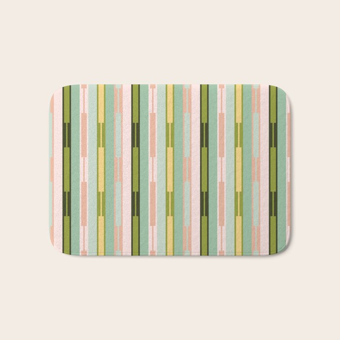 Vertical Striped Geo Chain Geometric Pattern Green Pink Yellow Bath Mat Gallery Image 1