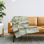 Vertical Striped Geo Chain Geometric Pattern Green Pink Yellow Throw Blanket Gallery Image 1