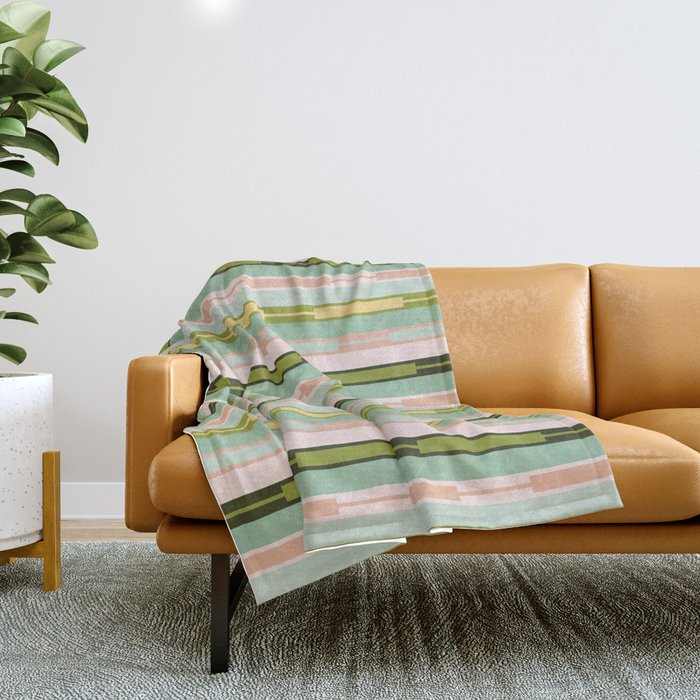 Vertical Striped Geo Chain Geometric Pattern Green Pink Yellow Throw Blanket Gallery Image 1