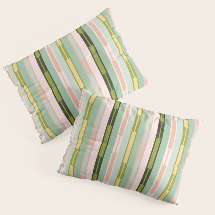 Vertical Striped Geo Chain Geometric Pattern Green Pink Yellow Pillow Sham Gallery Image 3