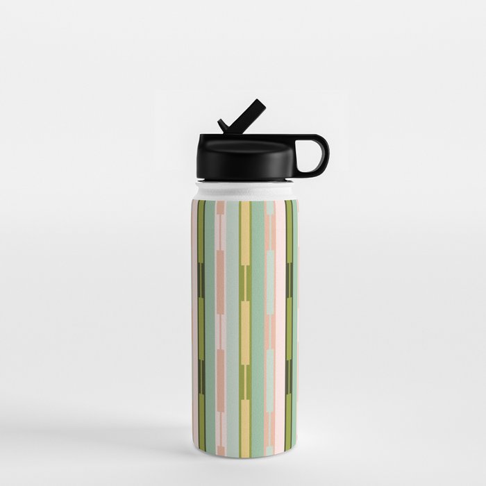 Vertical Striped Geo Chain Geometric Pattern Green Pink Yellow Water Bottle Gallery Image 1