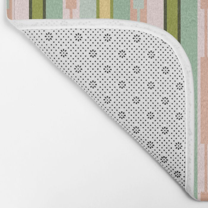 Vertical Striped Geo Chain Geometric Pattern Green Pink Yellow Bath Mat Gallery Image 2