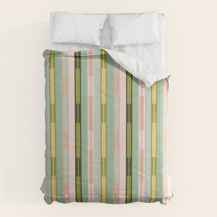 Vertical Striped Geo Chain Geometric Pattern Green Pink Yellow Comforter Gallery Image 6
