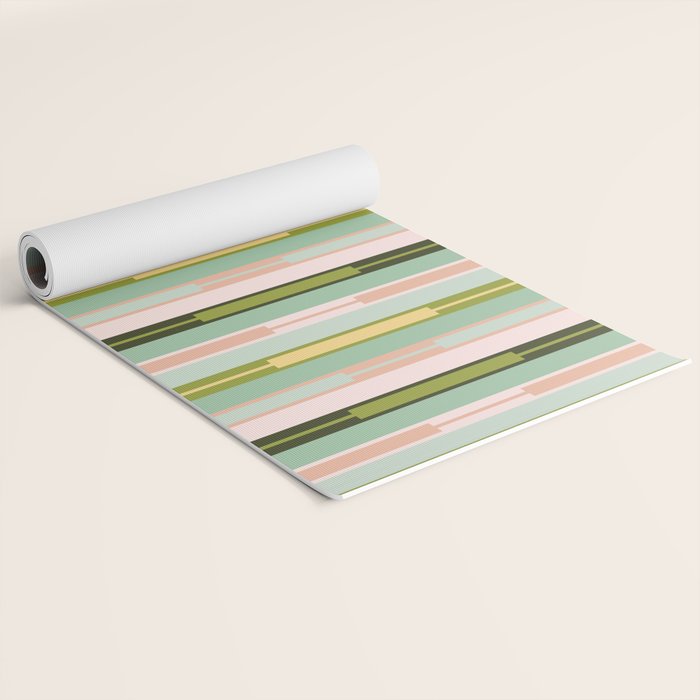 Vertical Striped Geo Chain Geometric Pattern Green Pink Yellow Yoga Mat Gallery Image 2