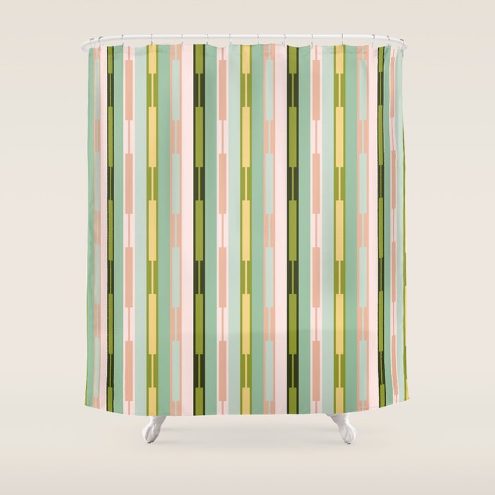 Vertical Striped Geo Chain Geometric Pattern Green Pink Yellow Shower Curtain Gallery Image 1