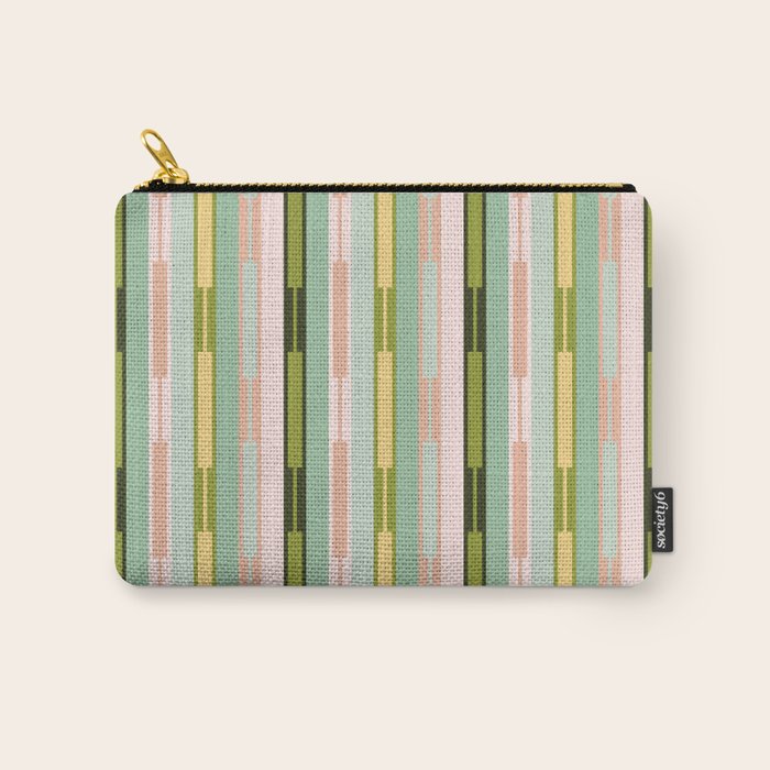 Vertical Striped Geo Chain Geometric Pattern Green Pink Yellow Carry All Pouch Gallery Image 1
