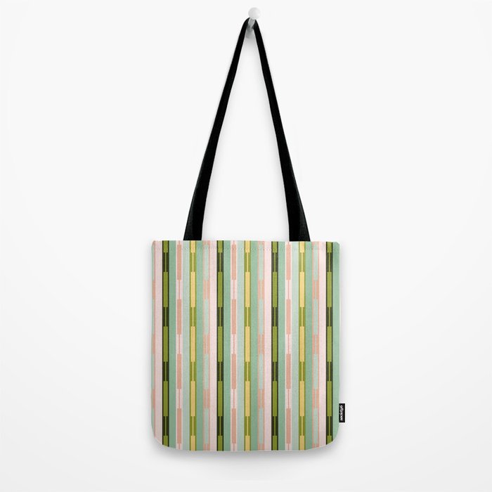 Vertical Striped Geo Chain Geometric Pattern Green Pink Yellow Tote Bag Gallery Image 2