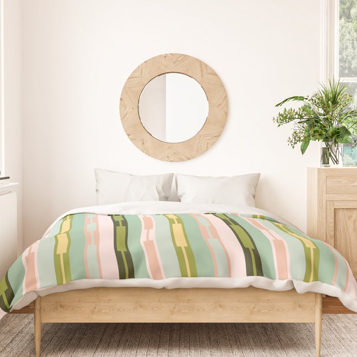 Vertical Striped Geo Chain Geometric Pattern Green Pink Yellow Duvet Cover Gallery Image 3