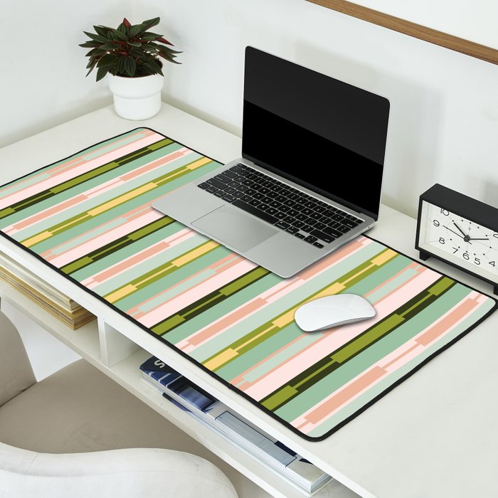 Vertical Striped Geo Chain Geometric Pattern Green Pink Yellow Desk Mat Gallery Image 2