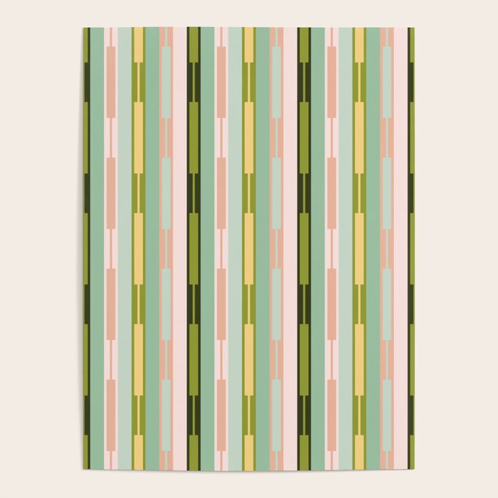 Vertical Striped Geo Chain Geometric Pattern Green Pink Yellow Poster Gallery Image 4