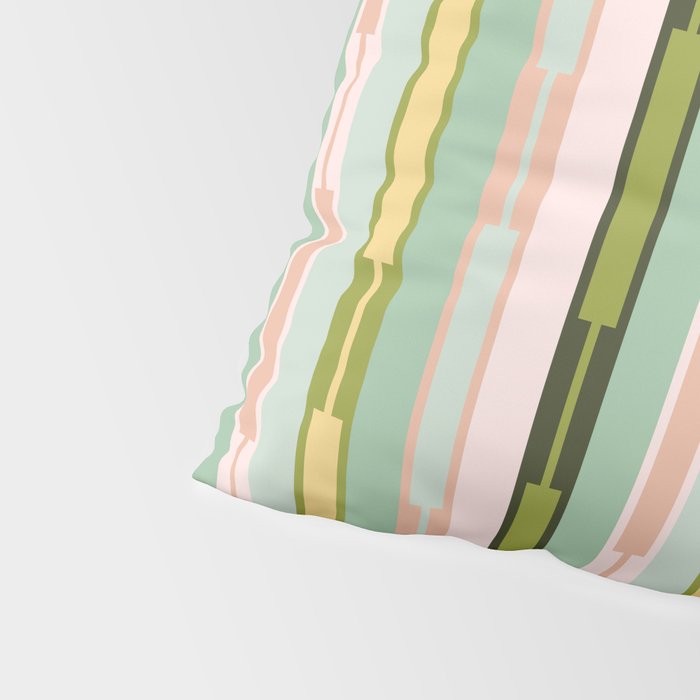 Vertical Striped Geo Chain Geometric Pattern Green Pink Yellow Pillow Sham Gallery Image 4