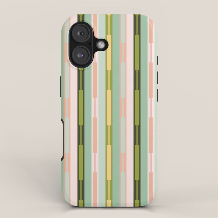 Vertical Striped Geo Chain Geometric Pattern Green Pink Yellow iPhone Case Gallery Image 1