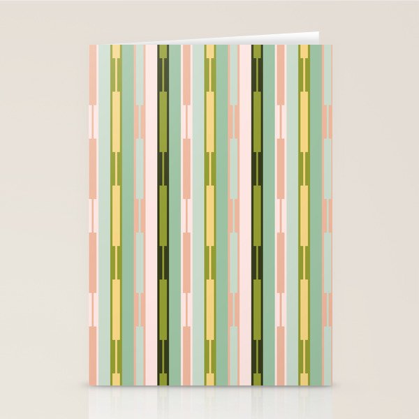 Vertical Striped Geo Chain Geometric Pattern Green Pink Yellow Stationery Card Gallery Image 2