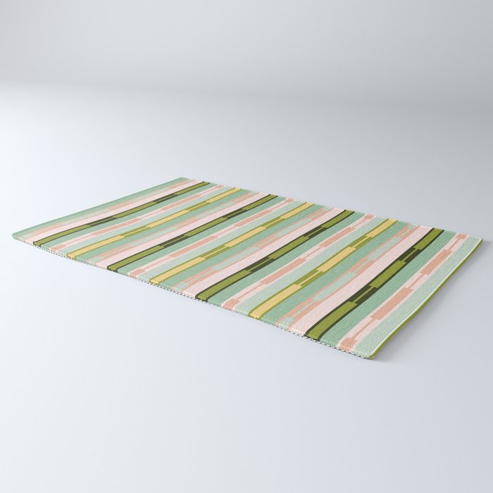 Vertical Striped Geo Chain Geometric Pattern Green Pink Yellow Rug Gallery Image 3
