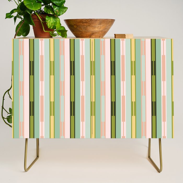 Vertical Striped Geo Chain Geometric Pattern Green Pink Yellow Credenza Gallery Image 1