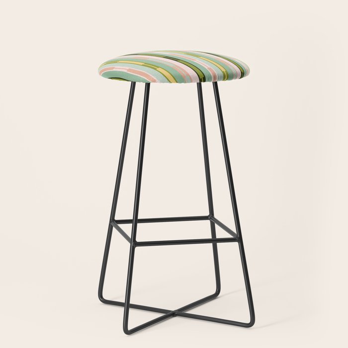 Vertical Striped Geo Chain Geometric Pattern Green Pink Yellow Stool Gallery Image 1