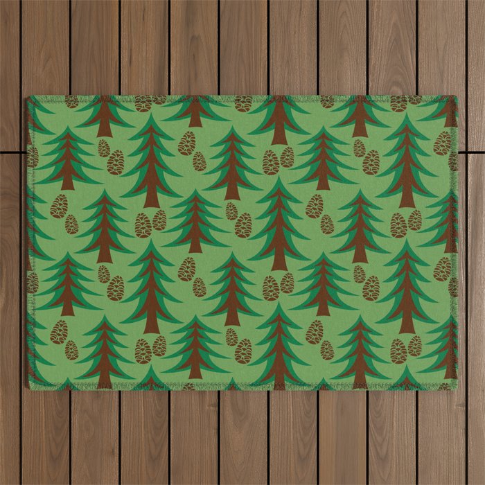 Abstract Fir Trees and Pine Cones Outdoor Rug Gallery Image 1