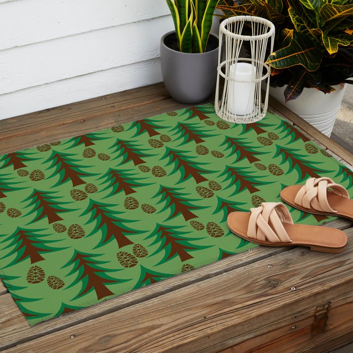 Abstract Fir Trees and Pine Cones Outdoor Rug Gallery Image 2