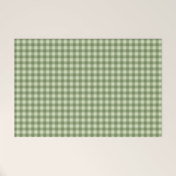 Gingham Plaid Pattern - Natural Green Welcome Mat Gallery Image 1