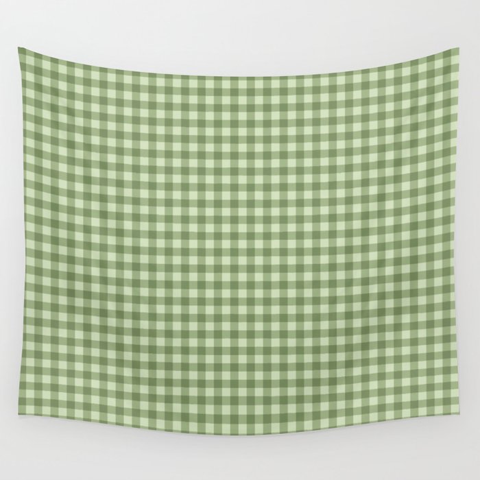 Gingham Plaid Pattern - Natural Green Wall Tapestry Gallery Image 1