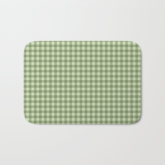 Gingham Plaid Pattern - Natural Green Bath Mat Gallery Image 1