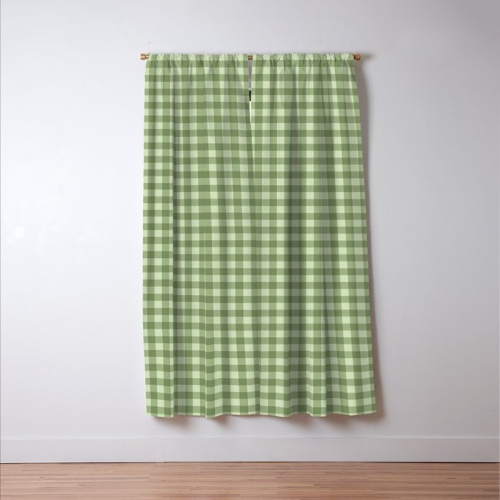 Gingham Plaid Pattern - Natural Green Window Curtain Gallery Image 3