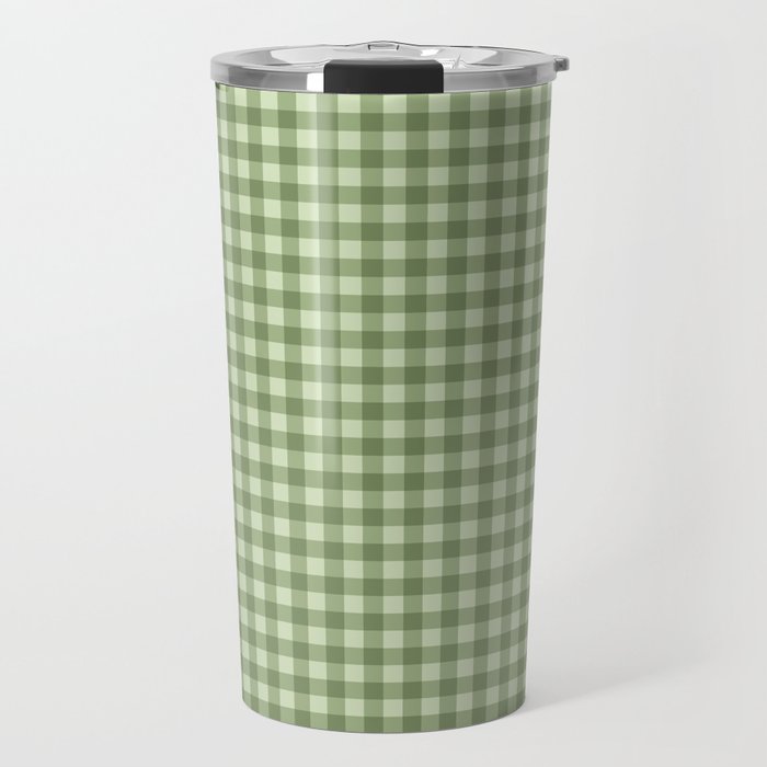 Gingham Plaid Pattern - Natural Green Travel Mug Gallery Image 1
