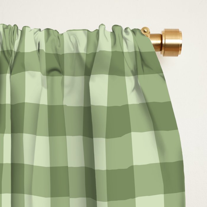 Gingham Plaid Pattern - Natural Green Window Curtain Gallery Image 2