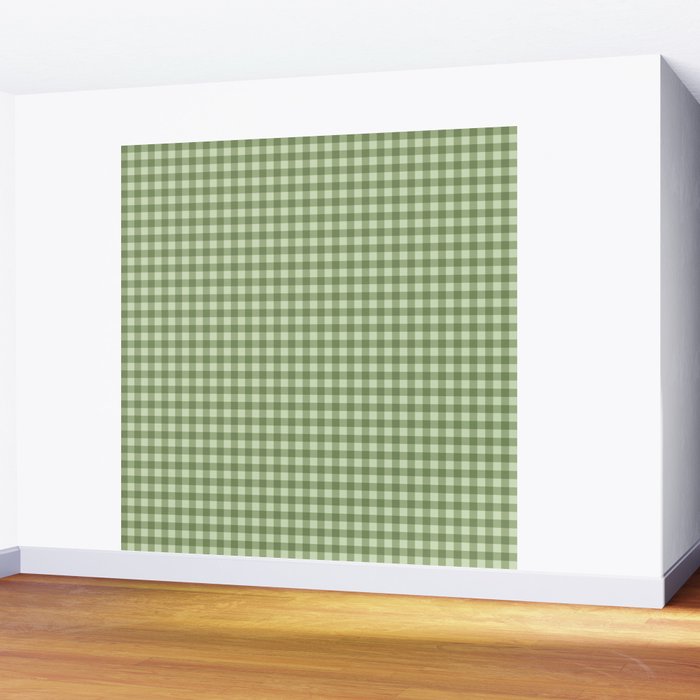 Gingham Plaid Pattern - Natural Green Wall Mural Gallery Image 2