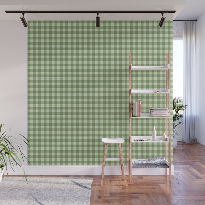 Gingham Plaid Pattern - Natural Green Wall Mural Gallery Image 1