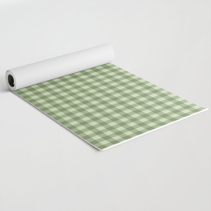Gingham Plaid Pattern - Natural Green Yoga Mat Gallery Image 2