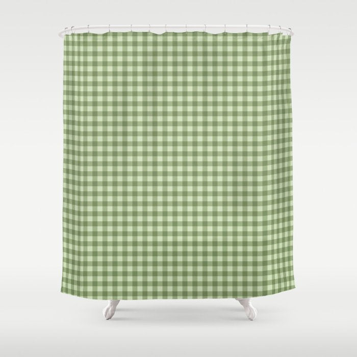 Gingham Plaid Pattern - Natural Green Shower Curtain Gallery Image 1