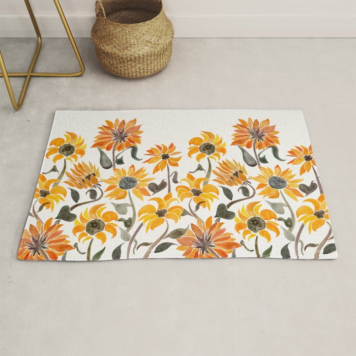 Sunflower Watercolor - Yellow & Black Palette Rug Gallery Image 1