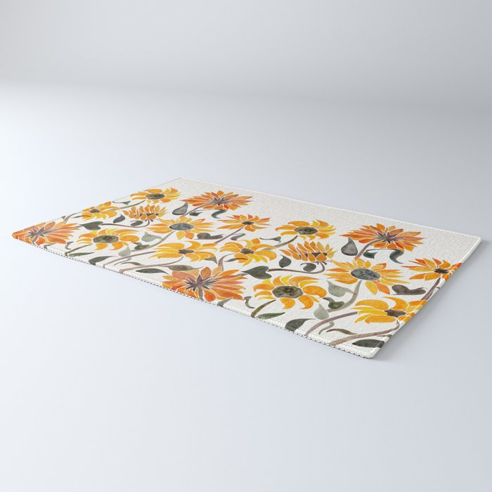 Sunflower Watercolor - Yellow & Black Palette Rug Gallery Image 3